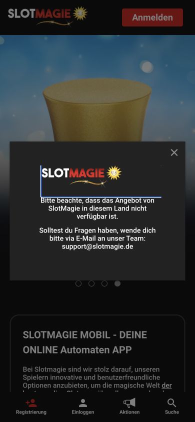 Regionale Verfügbarkeit erkennen auf der offiziellen mobilen SlotMagie-Website